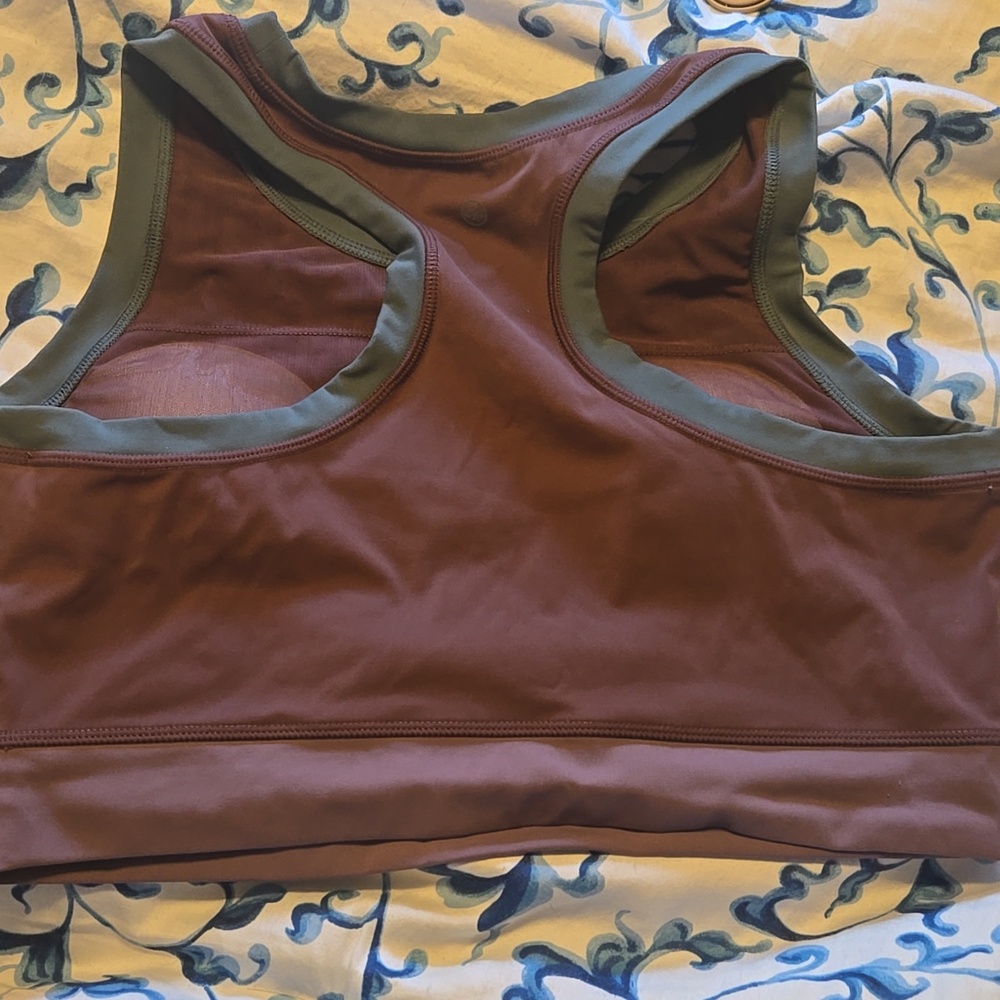 Brown and Green Sports Bra Crop Large Eddie Bauer